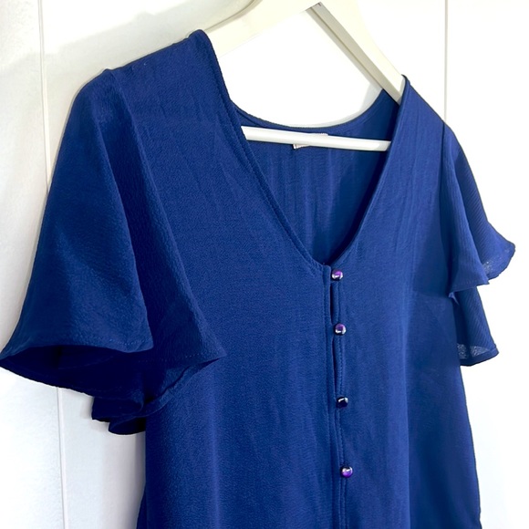 Navy tie front blouse in standard small - Picture 4 of 5